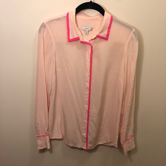 J. Crew Tops - J.CREW Silk Button-Up Pink Neon Tipped Size 4